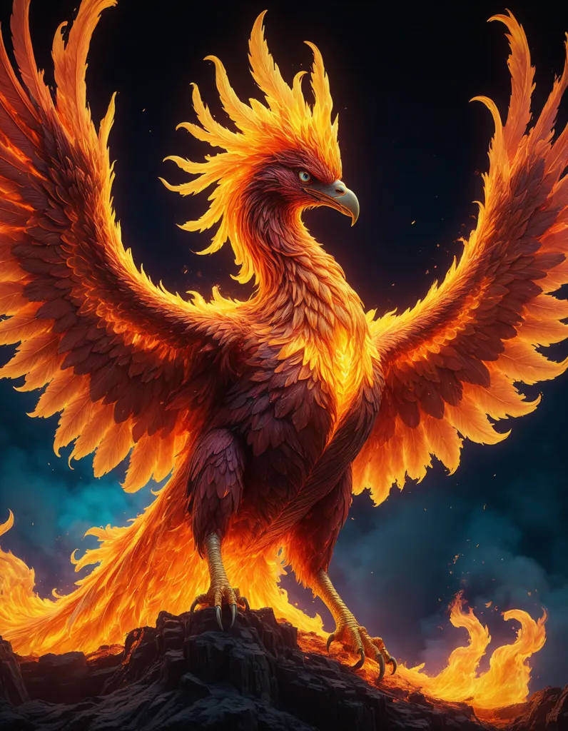 The phoenix is a mythical bird that is said to be a symbol of hope and renewal. It is said to live for 500 years, and then to burn itself on a funeral pyre and be reborn from the ashes. The phoenix is often depicted as a red or orange bird with a long, flowing tail. It is also often associated with fire and the sun.