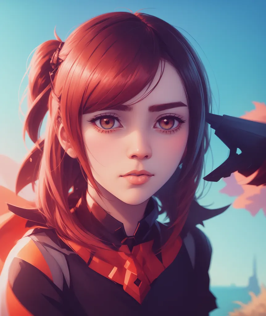 A cute anime girl with red hair and brown eyes, wearing a school uniform, in the background there is an autumn landscape with soft lighting. It is a close up portrait with pastel colors in the style of [Atey Ghailan](https://goo.gl/search?artist%20Atey%20Ghailan), [Loish](https://goo.gl/search?artist%20Loish), [WLOP](https://goo.gl/search?artist%20WLOP), [Lois van Baarle](https://goo.gl/search?artist%20Lois%20van%20Baarle), [Artgerm](https://goo.gl/search?artist%20Artgerm), rossdraws, and roch. The style is reminiscent of Shinkai Makoto with the artwork trending on Pixiv Fanbox. --ar 107:128