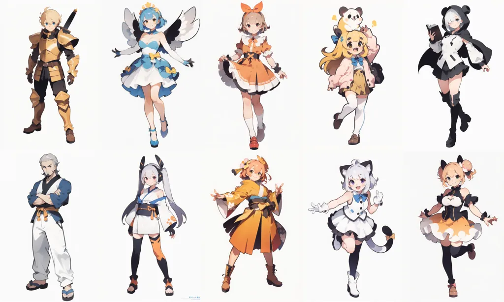 The image shows 10 different anime-style characters. They are all wearing different outfits and have different hairstyles. The characters are all drawn in a chibi style, which means that they are simplified and have large heads and eyes.