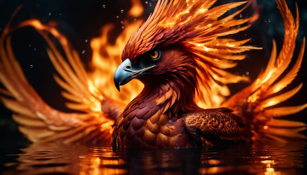 The phoenix is a mythical bird that is said to be a symbol of hope and renewal. It is said to live for 500 years, after which it bursts into flames and is reborn from the ashes. The phoenix is often depicted as a large, majestic bird with bright red and gold feathers. It is also often associated with fire and the sun.