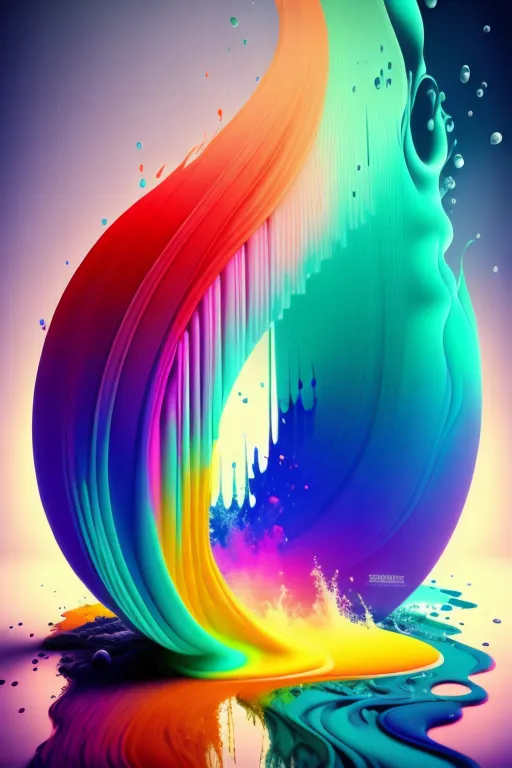 La imagen es una pintura abstracta con colores vibrantes. Los colores se mezclan de una manera que crea una sensación de movimiento y energía. La pintura tiene una calidad tridimensional, con los colores que parecen fluir y gotear del lienzo. El efecto general es de belleza y armonía.