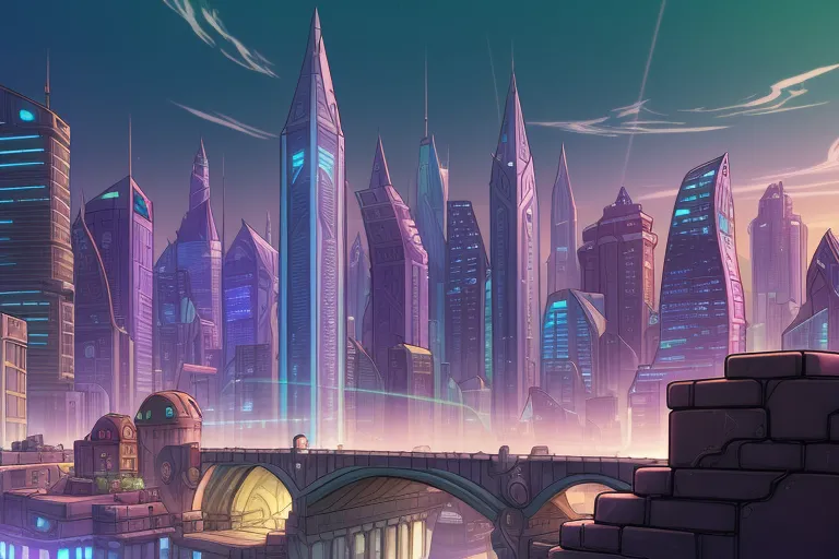 A imagem é uma pintura digital de uma cidade futurista. A cidade é retratada como sendo muito alta e densa, com muitos arranha-céus e outros edifícios altos. Os edifícios estão todos muito próximos uns dos outros, e há muito poucos espaços abertos. A cidade também é muito colorida, com muitas cores diferentes de luzes e edifícios. Há também muitos tipos diferentes de veículos voando no céu. A imagem é muito detalhada, e fica claro que o artista colocou muito pensamento em criá-la.