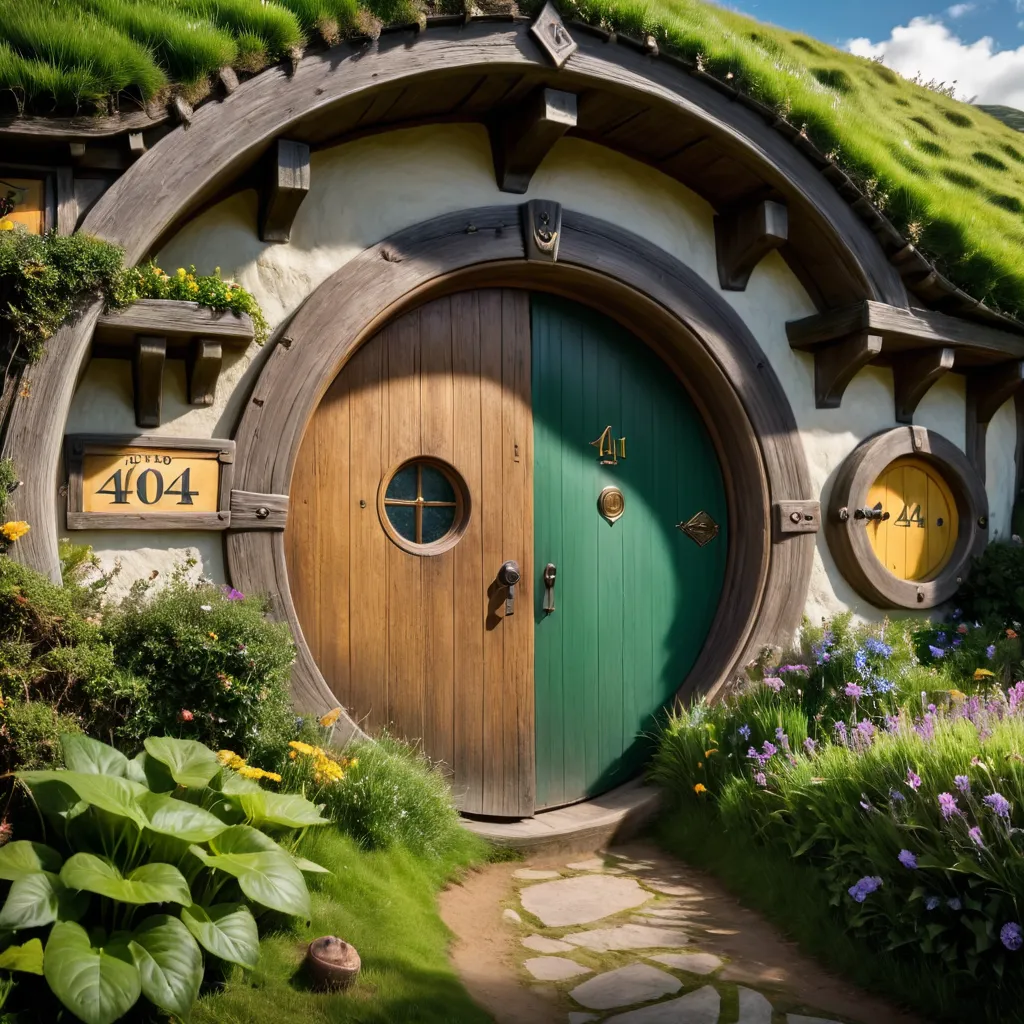 The image shows a hobbit hole, which is a type of house that is typically found in the Lord of the Rings series of books and movies. Hobbit holes are usually built into hillsides and have round doors and windows. The image shows a hobbit hole that is surrounded by a garden with flowers, plants, and a small pathway leading up to the front door. The door is made of wood and has a round window in it. The hobbit hole is also covered in grass and has a small chimney on top.