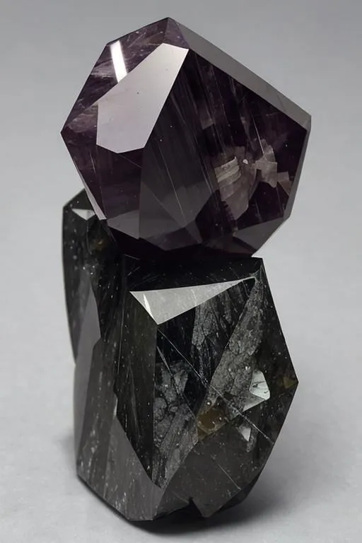 This image shows a beautiful purple and black mineral specimen. The purple mineral is a crystal of sugilite, which is a rare cyclosilicate mineral. Sugilite is typically found in massive form, but it can also form crystals. The black mineral is a crystal of elbaite, which is a type of tourmaline. Elbaite is a complex borosilicate mineral that can occur in a variety of colors, including black, blue, green, and pink.