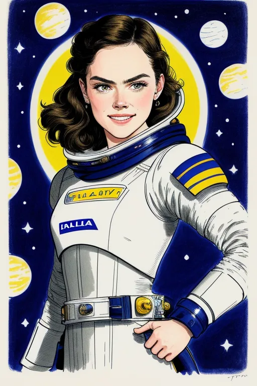 The picture shows a young girl in a spacesuit with the name \