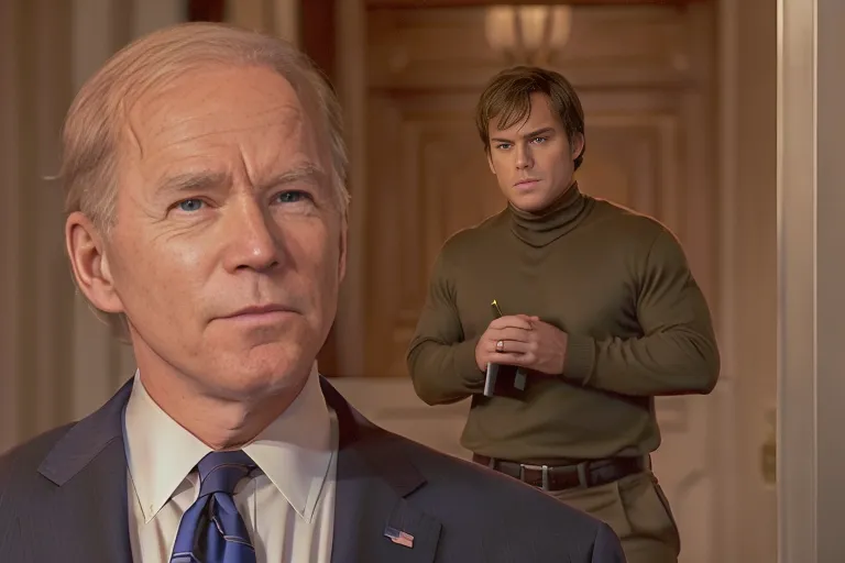 Ceci est une photo de Joe Biden, le 46e président des États-Unis, et de l'acteur Michael C. Hall.