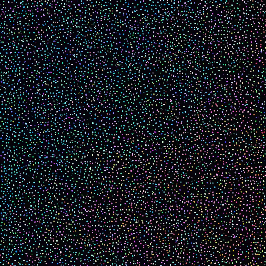 The image is a seamless pattern of multicolored dots on a black background. The dots are various colors, including blue, green, purple, pink, and yellow. The dots are also different sizes, with some being larger than others. The pattern is random and does not appear to have any discernible order.