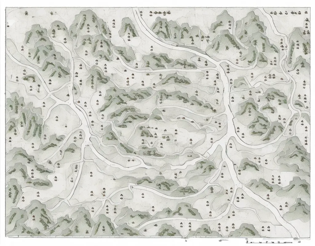 L'image est une carte cadastrale, qui est un type de carte montrant les limites des parcelles de terrain. Elle date probablement du 18e ou 19e siècle. La carte est dessinée à la main et montre une zone rurale avec de nombreuses petites parcelles de forme irrégulière. Il y a aussi quelques parcelles de plus grande taille et de forme plus régulière, qui peuvent représenter des fermes ou d'autres types de terres agricoles. La carte est orientée avec le nord en haut. Il y a une échelle dans le coin inférieur droit. La carte est étiquetée avec les noms de certains des propriétaires fonciers.