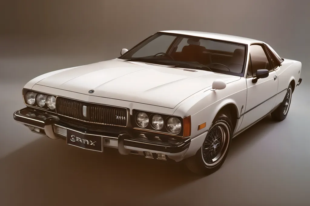 La imagen muestra un automóvil de dos puertas y techo rígido de color blanco. El automóvil está orientado hacia la izquierda del espectador. El automóvil es un Isuzu Gemini ZZ de 1980. Tiene un capó largo y un maletero corto. El automóvil es blanco con un techo de vinilo negro. El automóvil tiene un parachoques cromado y molduras cromadas alrededor de las ventanas. El automóvil tiene una parrilla negra con cuatro faros. El automóvil tiene un gran logotipo de Isuzu en la parte delantera. El automóvil tiene pequeños espejos en los guardabarros delanteros. El automóvil tiene un techo corredizo. El automóvil tiene un alerón en el maletero. El automóvil tiene neumáticos de pared blanca.