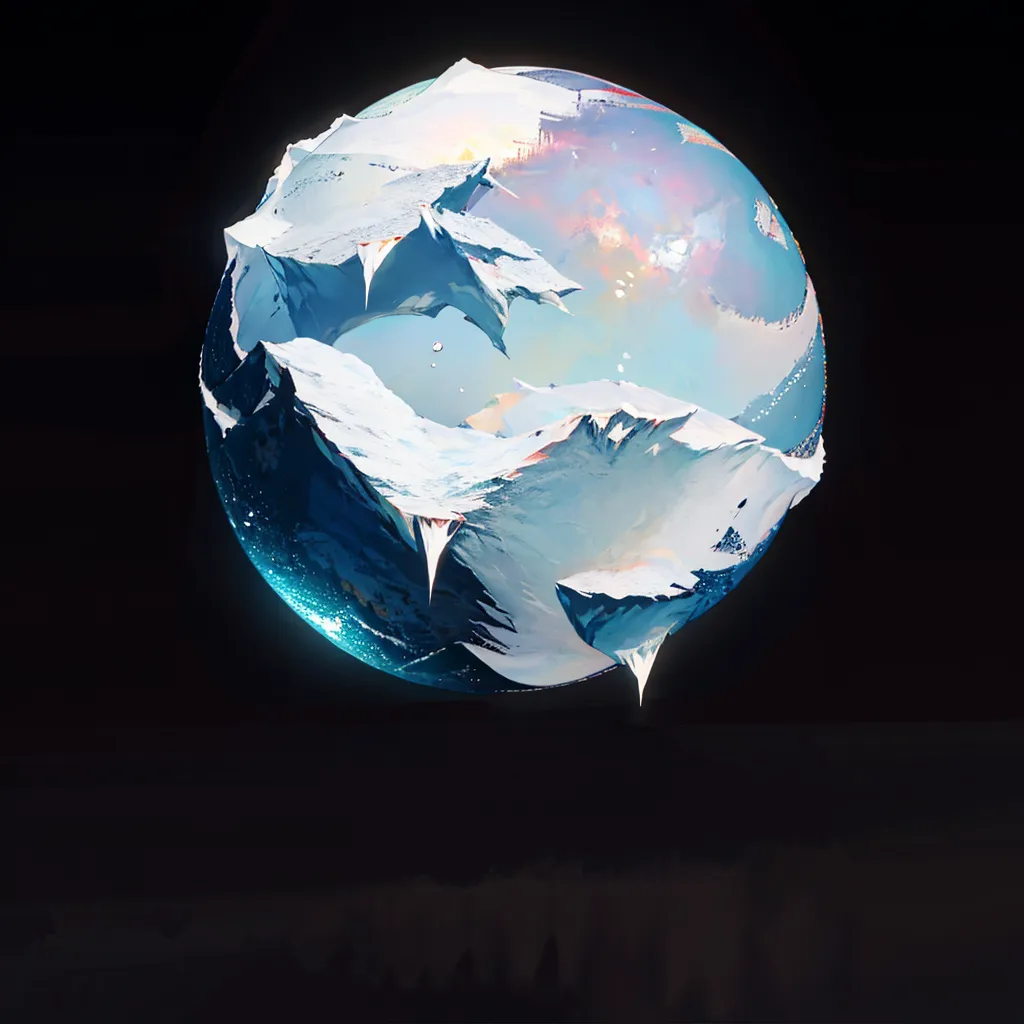 This is a sphere with a rough surface reminiscent of a cracked eggshell. The sphere is lit from the right, casting shadows over its surface. The sphere is white and blue, with large chunks missing, revealing a blue void underneath. The sphere is set against a black background, making it appear to be floating in space.