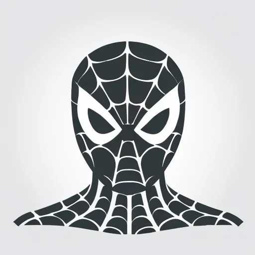 The image is a black silhouette of Spider-Man's head. The mask has a web pattern and the eyes are white.