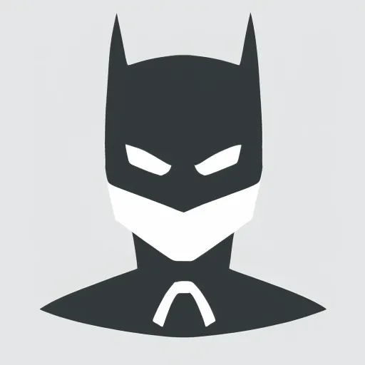 L'image est un dessin en noir et blanc de la tête de Batman. Il porte un masque qui couvre son nez et sa bouche.