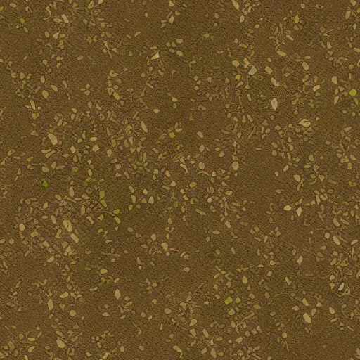 The image shows a seamless texture of brown soil with small pebbles and green moss. The pebbles are evenly distributed throughout the image, and the moss is mostly concentrated in the lower left corner. The texture is high-resolution and can be used for a variety of purposes, such as game development, 3D modeling, and graphic design.