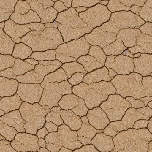 The image shows a dry, cracked earth texture. The ground is parched and cracked from the lack of water. The cracks are deep and wide, and the ground is龟裂的. The texture is brown and tan, and the cracks are black. The image is seamless, so it can be tiled to create a larger su