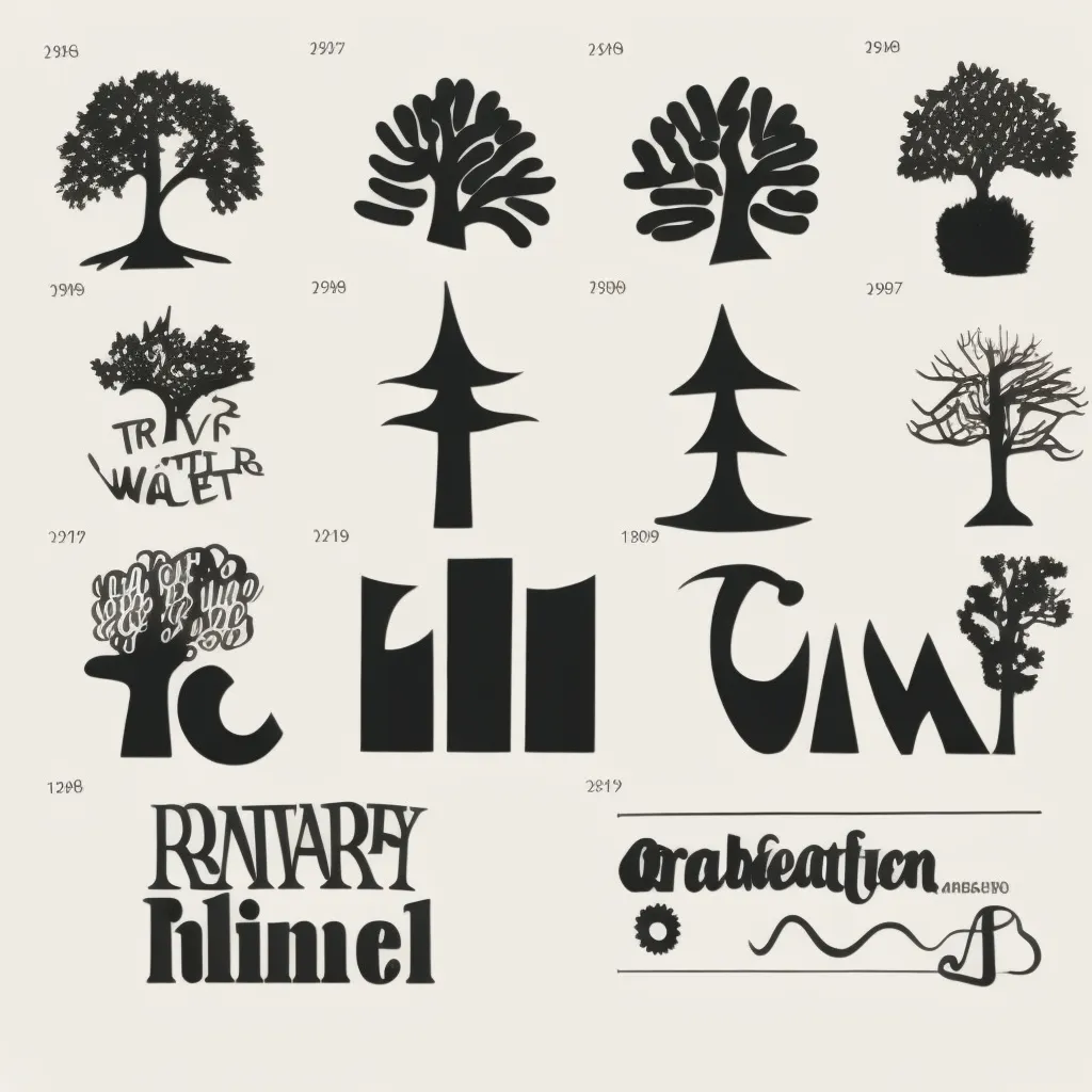 The image contains 15 black-and-white tree-related logos. 
The logos are all different styles, from simple line drawings to more complex designs. 
Some of the logos are more realistic, while others are more stylized. 
The logos are arranged in a grid, with three logos on each row. 
The logos are all different sizes, but they are all the same color. 
The background of the image is white.