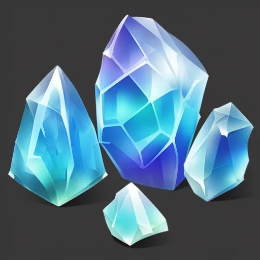 There are four blue crystals of various sizes on a black background. The largest is in the back and is a deep blue color. The other three are smaller and lighter in color. The crystal on the bottom left is the lightest blue and the one on the top right is the darkest.