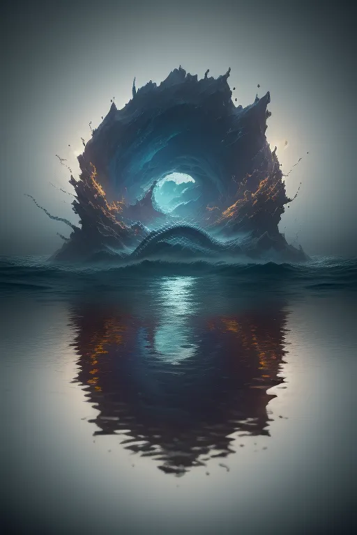 La imagen es una noche oscura y tormentosa. El mar está agitado y picado, y las olas se estrellan contra las rocas. A lo lejos, hay un objeto grande y oscuro. No está claro qué es el objeto, pero está claro que es algo grande y poderoso. El objeto está rodeado de una nube oscura, y no está claro lo que hay dentro de la nube. La imagen está llena de misterio y suspense, y no está claro lo que sucederá a continuación.