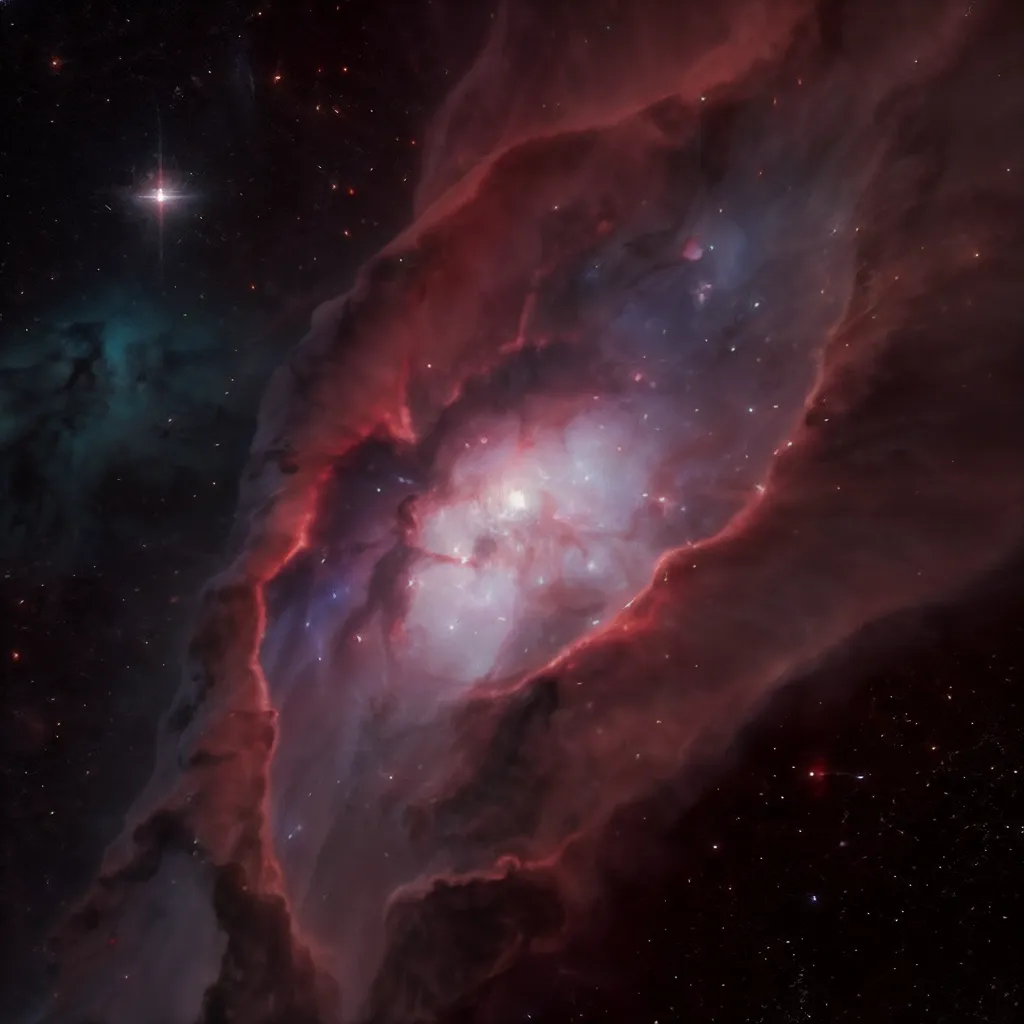 The image is a photograph of the Orion Nebula, a large region of ionized hydrogen gas in the constellation of Orion. The nebula is located about 1,350 light-years from Earth and is one of the brightest and most-studied nebulae in the night sky. The nebula is home to a large number of young stars, which are responsible for the nebula's bright colors. The nebula is also a site of active star formation, and astronomers have observed a number of protoplanetary disks in the nebula.