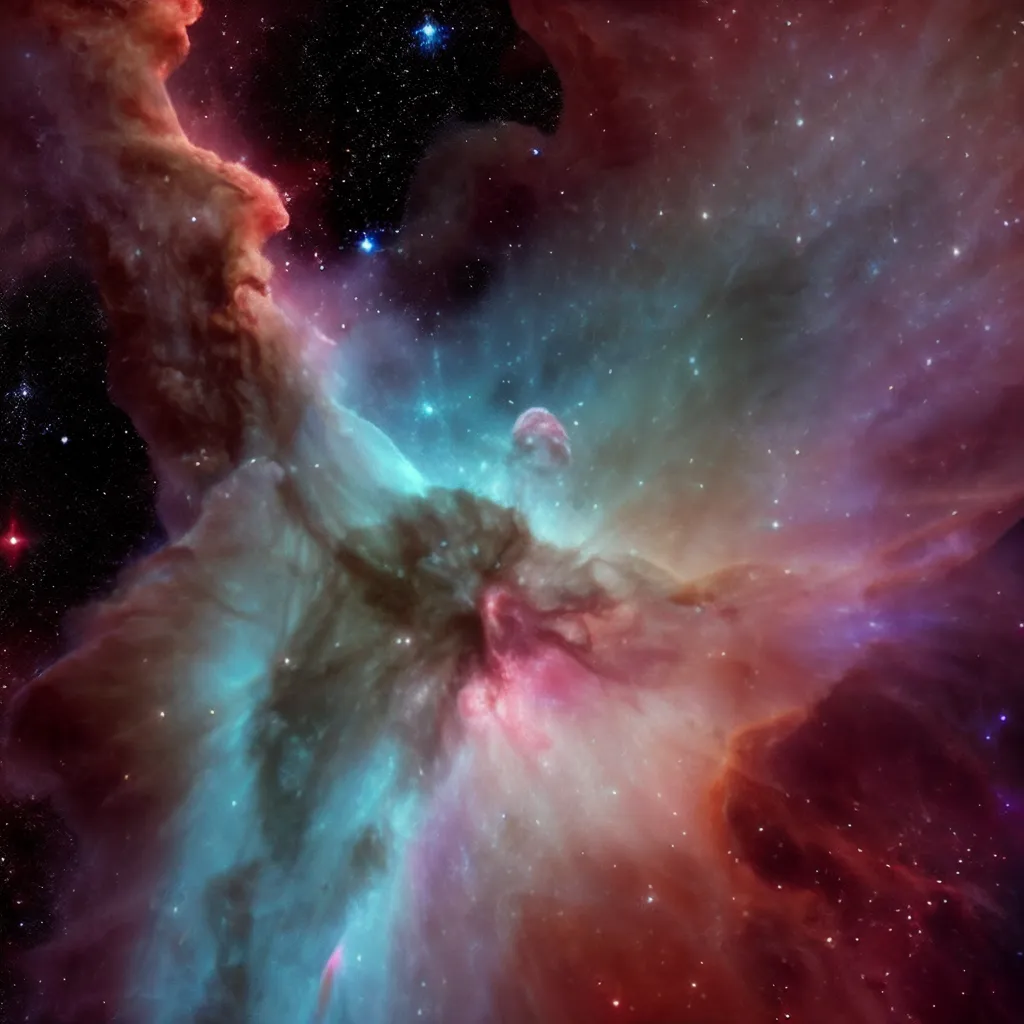 Gambar ini adalah gambaran dari sebuah nebula, awan antarbinatang yang luas terdiri dari debu, hidrogen, helium, dan gas-gas terionisasi lainnya. Kemungkinan besar ini adalah wilayah pembentukan bintang, karena terdapat beberapa bintang muda yang bersinar terang di dalam nebula tersebut. Warna-warna nebula ini disebabkan oleh gas-gas yang berbeda. Gas hidrogen berwarna merah, oksigen berwarna biru, dan nitrogen berwarna hijau. Nebula ini terletak di galaksi Bima Sakti, dan kemungkinan besar berjarak beberapa ribu tahun cahaya dari Bumi.