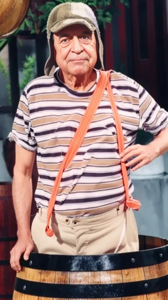 "Don Ramón" is a character from the Mexican television show "El Chavo del Ocho," created by Roberto Gómez Bolaños, also known as Chespirito. The character is portrayed by actor Ramón Valdés. "Don Ramón" is characterized by his worn-out clothes, including a ragged shirt and pants held up by suspenders. He is often seen smoking a cigar and is known for his laid-back and carefree attitude. "Don Ramón" is a widowed single father to "La Chilindrina" and is often behind on rent payments, leading to humorous interactions with the show's landlord, "El Señor Barriga." Despite his financial struggles, "Don Ramón" is a loving and caring father and is well-meaning but often finds himself in comical situations due to his naivety and lack of comm