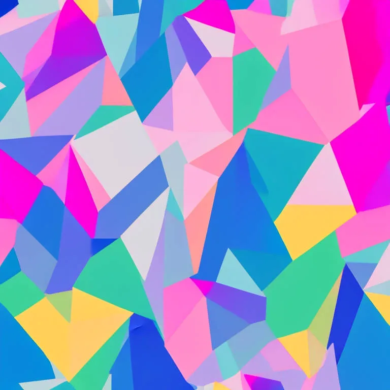 The image is a colorful abstract background. There are many different colored triangles and rectangles of various sizes. The colors are bright and saturated. The overall effect is one of energy and movement.