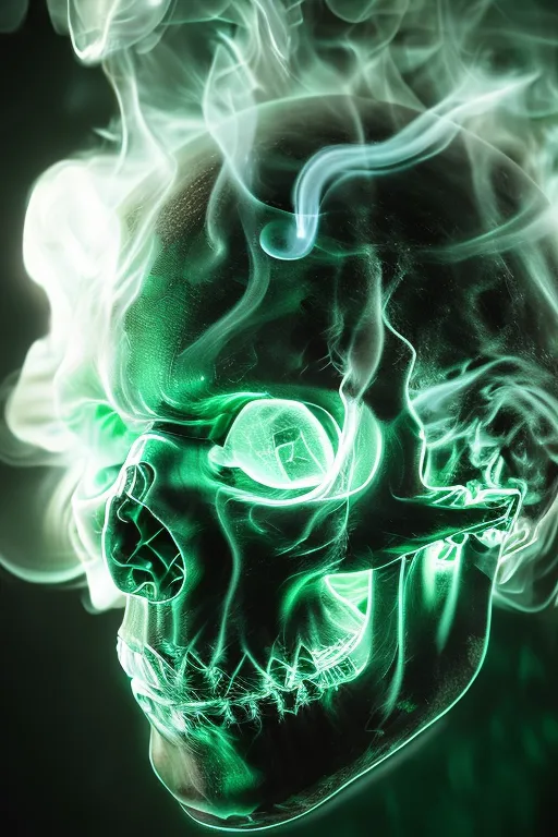 A green skull made of smoke.