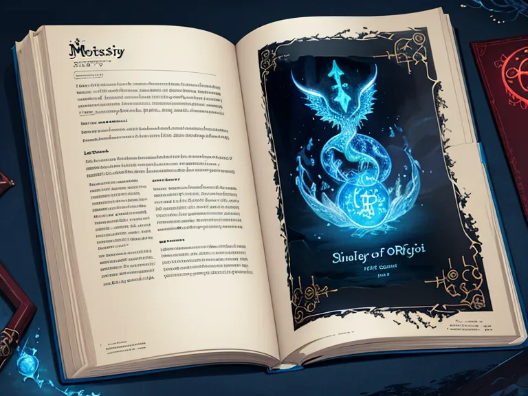 The image is an open book with a blue and purple illustration of a phoenix on the right page. The book is titled \