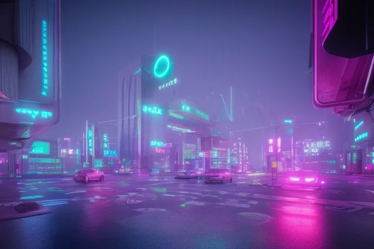 The image is a dark and moody cityscape. The buildings are tall and imposing, and the streets are empty. The only light comes from the neon signs and the headlights of the cars. The image is full of mystery and intrigue, and it leaves the viewer wondering what is happening in this city.

The image is a digital painting, and it is clear that the artist has put a lot of thought into the composition and the colors. The colors are used to create a sense of atmosphere, and the composition is used to draw the viewer's eye to the center of the image. The image is full of details, and the artist has clearly spent a lot of time on the lighting and the textures.

The image is a very atmospheric piece of art, and it is clear that the artist has a lot of talent. The image is sure to leave a lasting impression on the viewer.