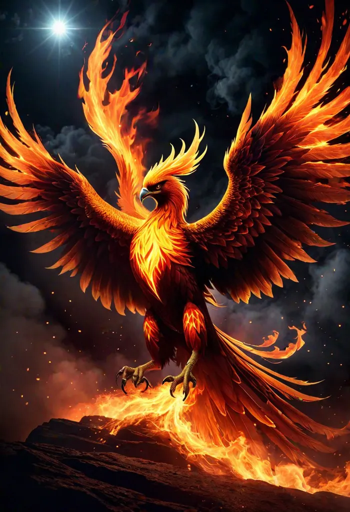 The phoenix is a mythical bird that is said to be a symbol of hope and renewal. It is said to live for 500 years, after which it bursts into flames and is reborn from the ashes. The phoenix is often depicted as a beautiful bird with a long, flowing tail. It is often associated with the sun and fire.