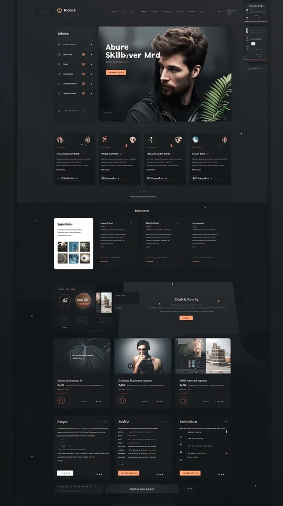 This is a dark themed website template for a personal portfolio. It features a clean and modern design with a focus on typography and imagery. The template is fully responsive and easy to customize. It includes a number of pre-designed sections that can be used to showcase work, skills, and contact information. The template is also integrated with social media platforms, making it easy to share work with others.