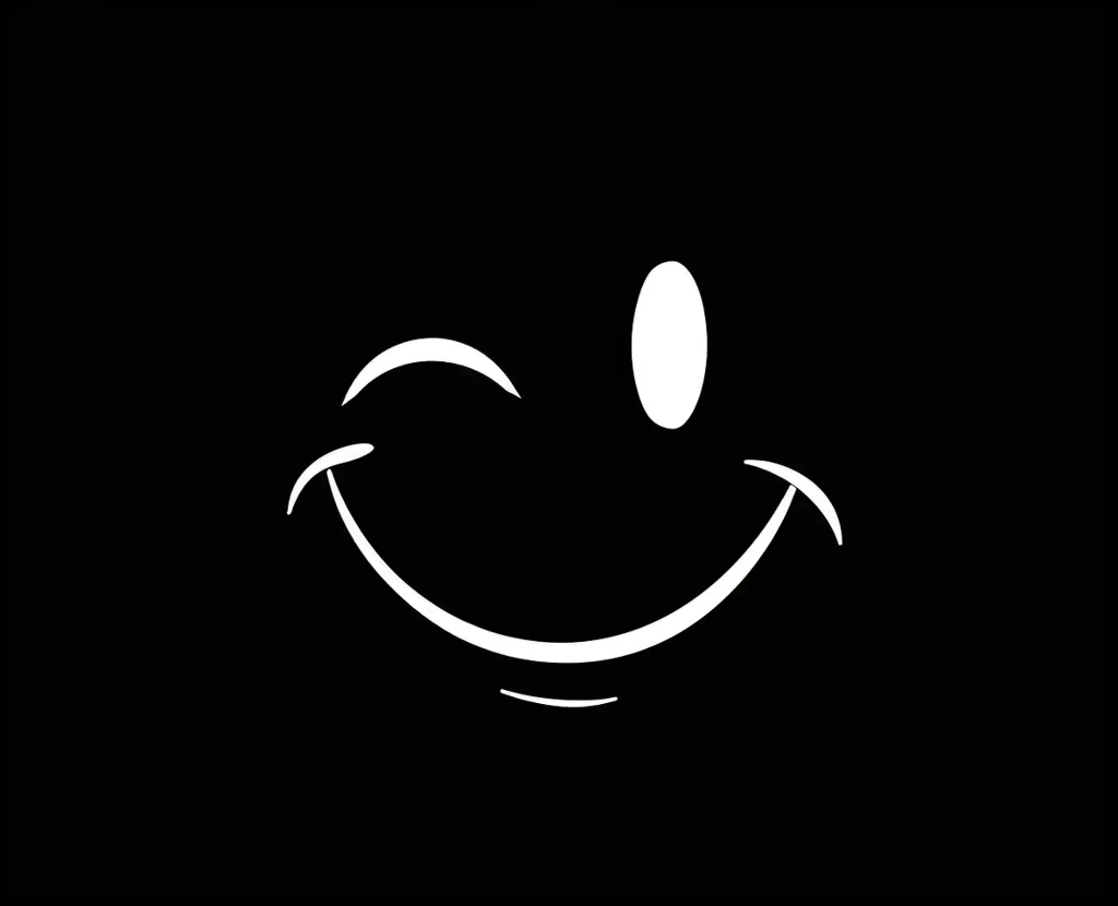 This is a picture of a smiley face. It is a simple drawing of a face with a smile and one winking eye. The smiley face is white, and the background is black. The smiley face is a symbol of happiness and positivity. It is often used to express joy or to indicate that something is good.