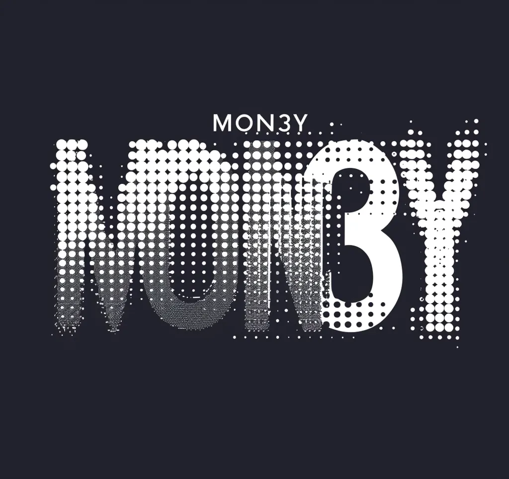 The image is a black background with white text that reads "MON3Y." The text is in a graffiti-style font, and each letter is made up of a series of dots. The overall effect is one of edginess and rebellion.