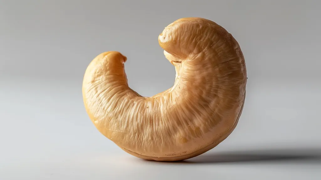 The cashew nut is a彎曲的crescent-shaped seed that grows inside a cashew apple. The cashew tree is native to Brazil but is now grown in many tropical countries. Cashews are a good source of protein, fiber, and healthy fats. They are also a good source of vitamins and minerals, including copper, zinc, and magnesium. Cashews can be eaten raw, roasted, or salted. They are also used in a variety of dishes, including curries, salads, and desserts.