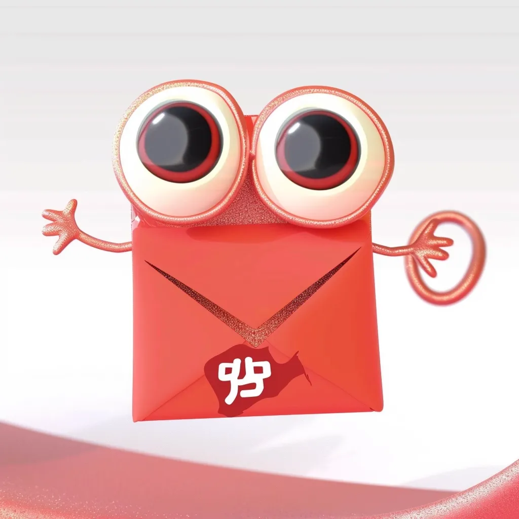 This is a red cartoon character. It has two big eyes, a small body, and two hands. It looks like a red envelope with a cute face. The red envelope is a traditional Chinese symbol of good luck and prosperity. It is often given as a gift during holidays and special occasions.