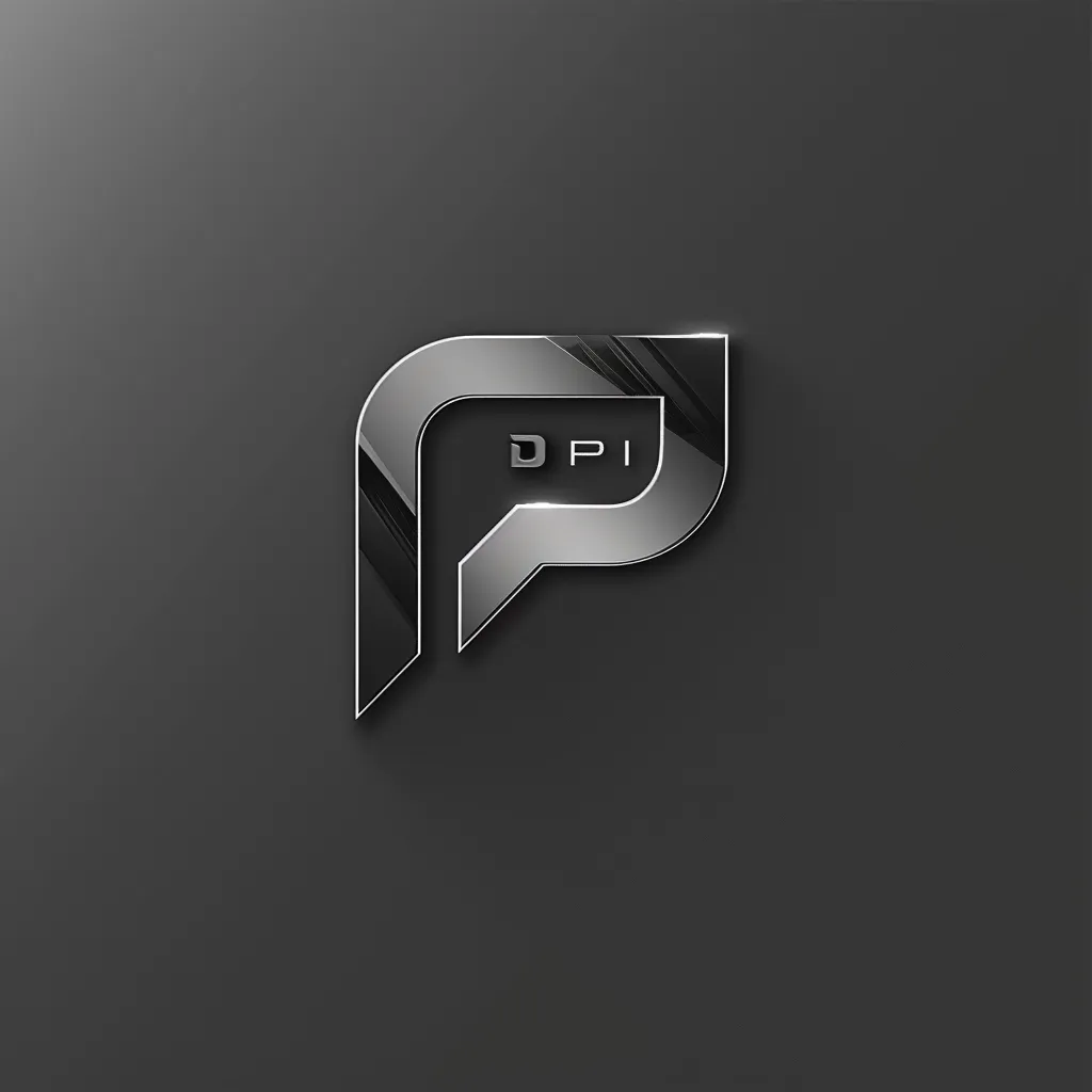 The image features a silver, metallic logo against a dark gray background. The logo is a stylized letter 'P' with a smaller 'D' and 'I' inside. The logo has a 3D effect, appearing to be raised from the surface. The overall impression is sleek and modern.