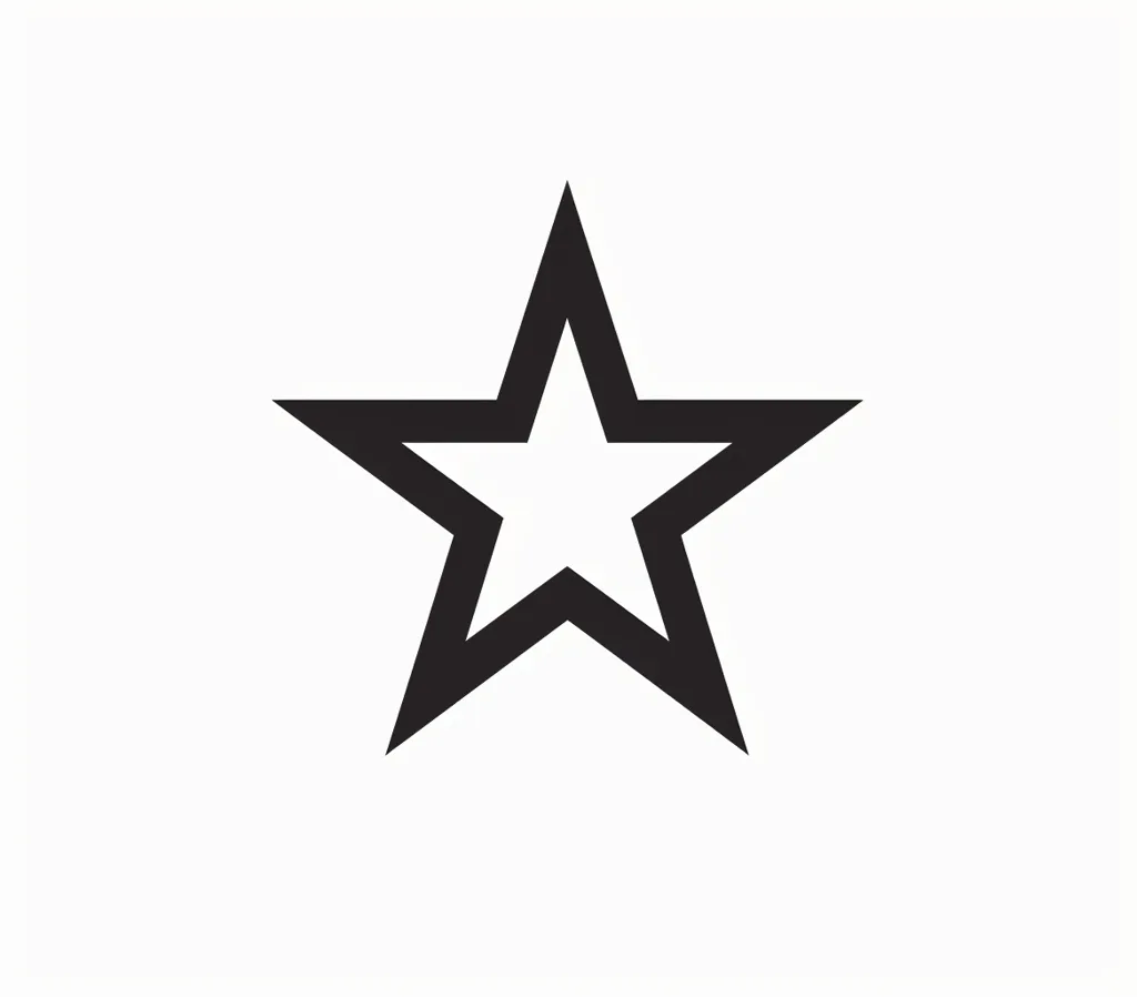 The image contains a black and white outline of a five-pointed star on a white background. The star has a bold, simple design, with a thick outline that is slightly offset from the inner shape. It is centered on the white background, creating a minimalist and visually striking image.