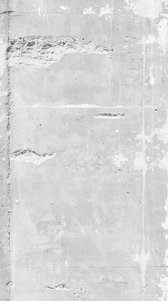 The image shows a close-up of a concrete wall with a rough and uneven surface. The wall is covered in patches of light gray paint, with some areas showing the raw concrete beneath. There are also several thin cracks and lines running across the surface. The overall effect is one of age and wear.
