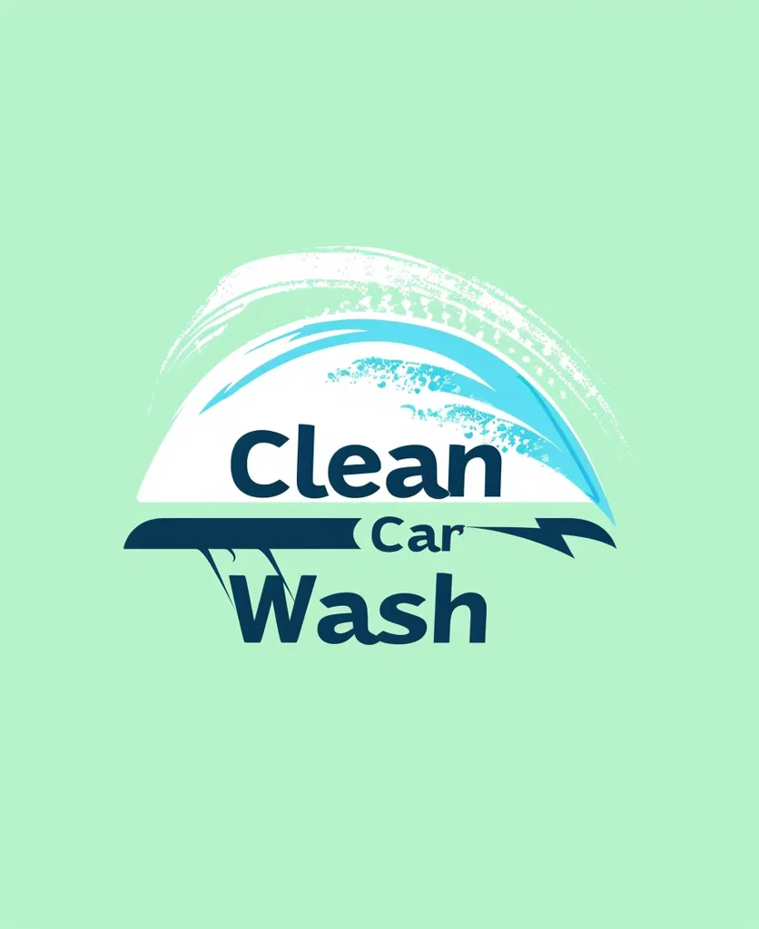 The image features a logo for a car wash business. The logo is a stylized representation of a car being washed, with a blue wave shape and white splashes symbolizing water. The words "Clean Car Wash" are prominently displayed in a bold font, emphasizing the service provided. The logo is set against a light green background, creating a fresh and clean aesthetic.
