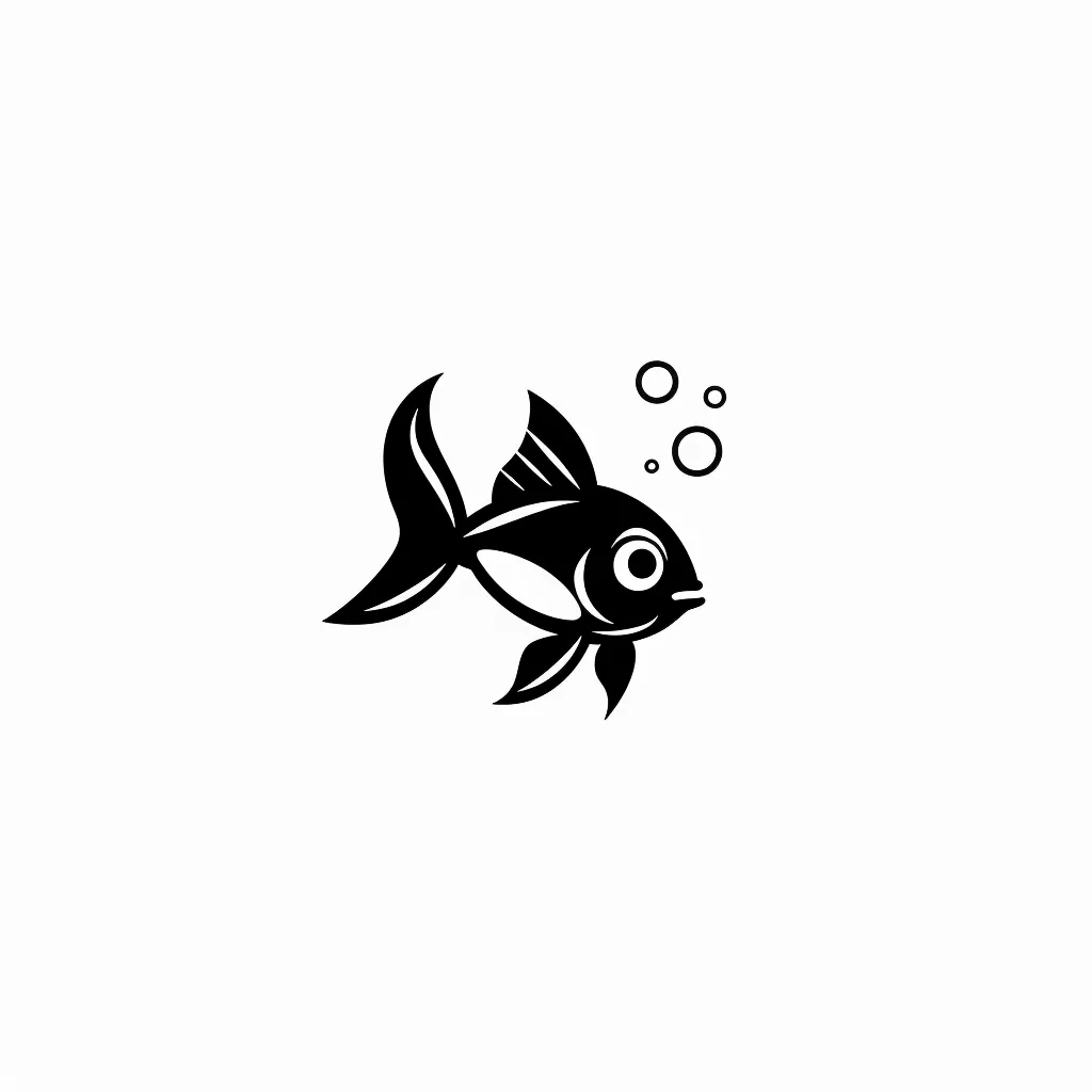The image is a simple black and white silhouette of a fish swimming with bubbles. The fish is stylized with a large eye and a rounded body. It is swimming towards the right side of the image. The image could represent freedom, joy, or the beauty of nature.