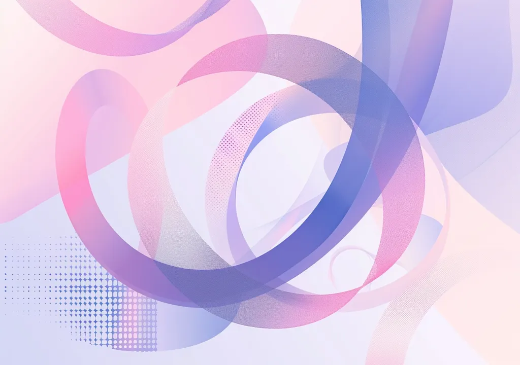 The image is an abstract design composed of overlapping translucent circles in shades of pink and purple. The circles are arranged in a swirling pattern, creating a sense of movement and fluidity. The background is a soft white, providing a neutral backdrop for the vibrant colors.  The design has a soft, ethereal quality that evokes a sense of peace and tranquility.