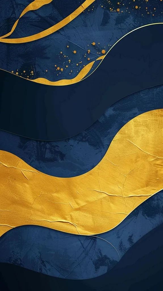 The image features a bold, abstract design with contrasting colors. A textured, golden yellow shape curves across the bottom, mimicking the flow of a wave. Above it, a navy blue shape continues the wave-like pattern. A hint of gold appears at the top, adding a touch of elegance and refinement. The image evokes a sense of movement and dynamism, while the contrasting colors create a striking visual impact.