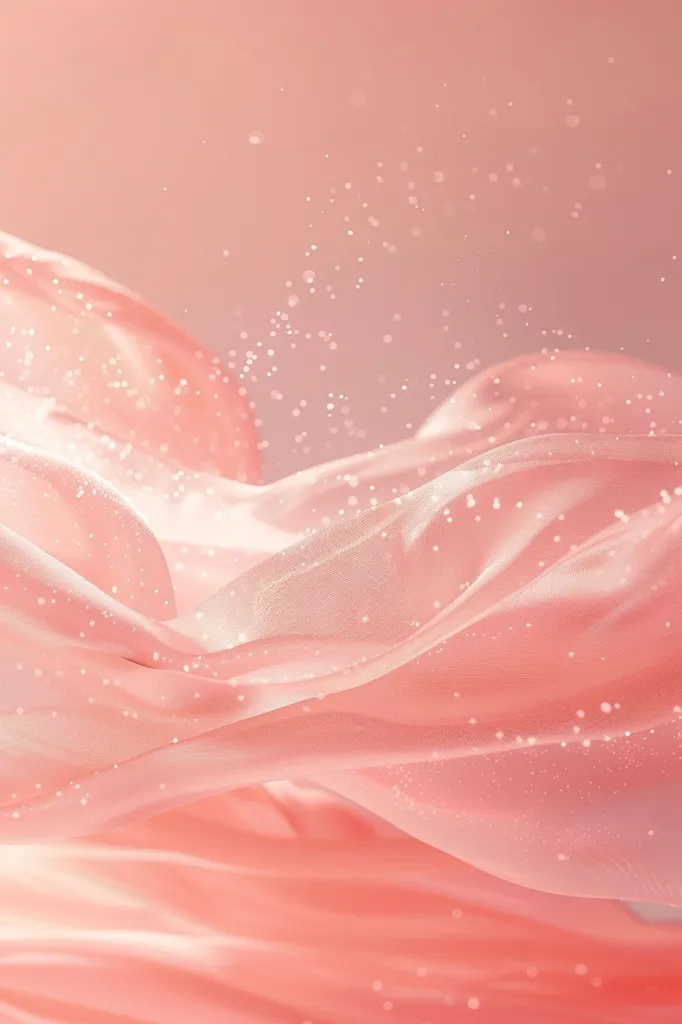 The image shows a soft, flowing pink fabric with a delicate texture. Tiny white dots are scattered across the fabric and the background, creating a dreamy, ethereal atmosphere. The light pink color and gentle curves of the fabric create a sense of tranquility and peace. The image evokes a feeling of softness, beauty, and femininity.