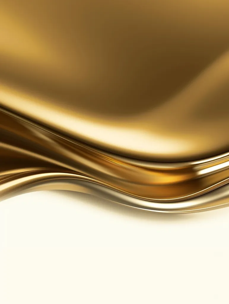 The image is a close-up of a smooth, flowing golden fabric. The fabric is draped and folded, creating a soft, elegant curve. The light reflects off the surface of the fabric, highlighting its luxurious texture. The background is a soft white, providing a contrast to the rich golden tones of the fabric. The image evokes a sense of luxury, opulence, and sophistication.