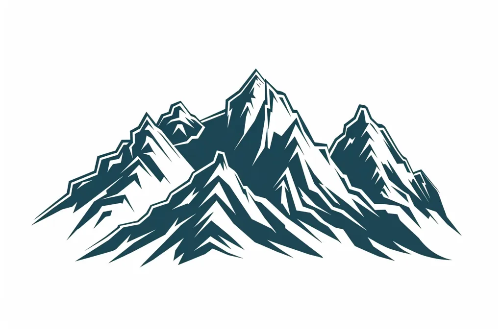 The image is a stylized illustration of a mountain range. The mountains are depicted in a dark blue color against a white background. The image is a simple but striking representation of a mountain range, capturing the essence of the natural world. The sharp lines of the mountains suggest their ruggedness and grandeur, while the blue color evokes a sense of serenity and peace.