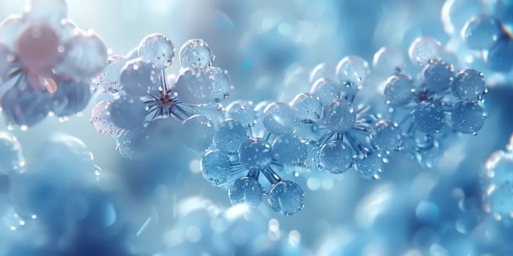 The image shows a close-up of delicate blue flowers with water droplets clinging to their petals. The soft focus and light blue tones create a dreamy and ethereal atmosphere. The image captures the beauty of nature in a simple, yet elegant way.