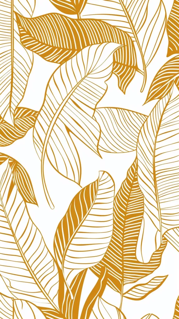 The image is a pattern of stylized leaves in a mustard yellow color against a white background.  The leaves are drawn with fine lines, creating a delicate and intricate design. The pattern is repeated across the image, creating a sense of continuity and rhythm. It has a minimalist and modern aesthetic.