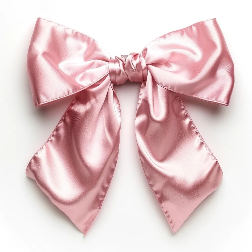 A large, pink satin bow is tied in the center, forming a classic, symmetrical shape. The soft, flowing fabric creates a sense of elegance and sophistication, making it a perfect accessory for a special occasion. The bow lies flat on a white background, highlighting its delicate beauty.