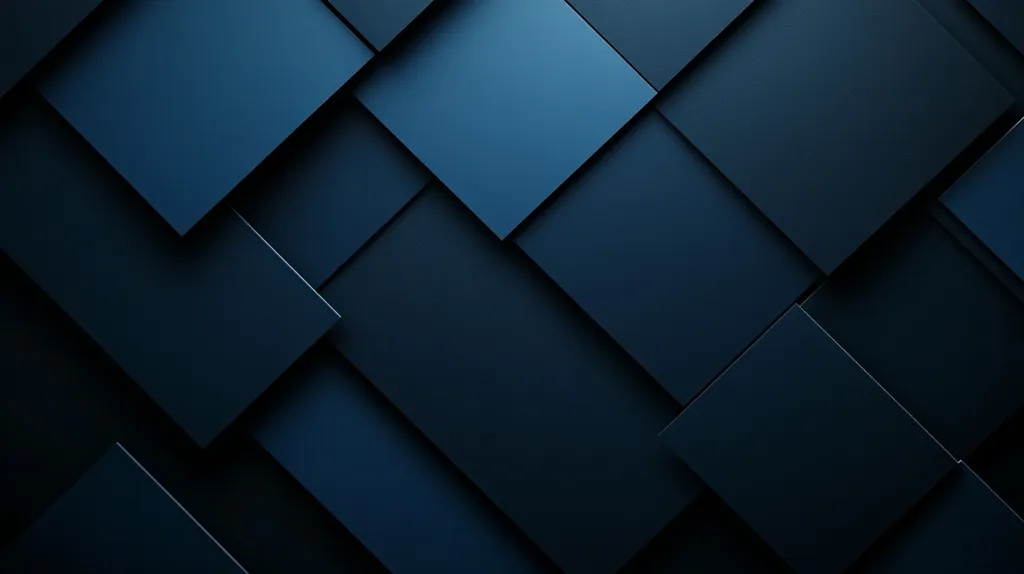 The image shows a dark blue, geometric pattern created from overlapping squares. The squares are arranged in a diagonal pattern, creating a sense of depth and perspective. The subtle shading and subtle lines between the squares highlight the three-dimensional nature of the design, adding a sense of texture and depth. The image is abstract and minimalist, evoking a sense of sophistication and modernism.