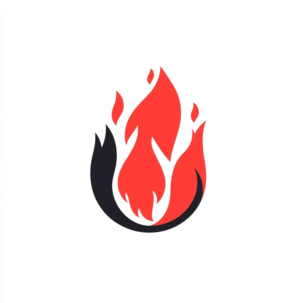 The image is a stylized depiction of a flame. The flame is red and orange, and it is shaped like a crescent moon. It is set against a white background. The flame is a symbol of fire, heat, and passion. It could also be a logo for a company or organization.  The abstract design is simple and bold, making it memorable and effective.