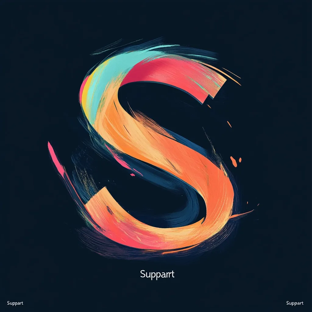 The image is a stylized letter "S" painted in a vibrant palette of orange, pink, and blue hues. The brushstrokes are thick and expressive, creating a dynamic and textured feel. The letter is set against a dark blue background, which enhances the colors and gives the image a sense of depth. The word "Suppart" is printed below the letter in a white sans-serif font. The overall image is a contemporary and playful take on letterform design, with a strong visual impact.